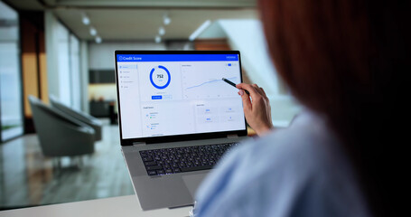 Young Businesswoman Browsing Online For Credit Score Ratings