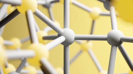 Close Up of Molecular Structure Moving on Yellow Background in 3d Render - Powered by Adobe