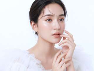 アジア系 若い女性のうるおい肌・スキンケアイメージ