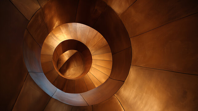 Copper spiral staircase descending into darkness interior architecture