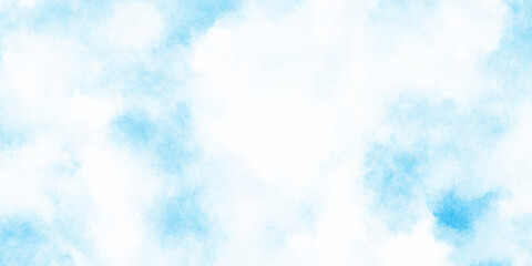 Refreshing sky blue watercolor texture with smooth clouds or fog, dreamy blue sky with watercolor white stains patterns for artistic design projects.	