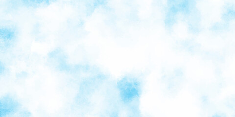 Refreshing sky blue watercolor texture with smooth clouds or fog, dreamy blue sky with watercolor white stains patterns for artistic design projects.	