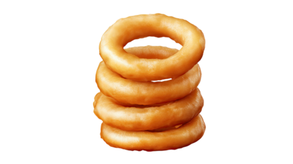 Stack of crispy onion rings golden fried snack crunchy round appetizer tasty fast food fried vegetable slices isolated on white background