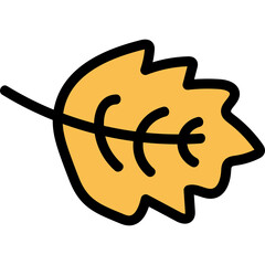 Simple yellow autumn leaf with a black stem and outline on a transparent background representing fall season and nature in a minimalist graphic style