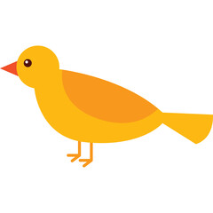 Simple Yellow Bird With Orange Wings And Tail Standing On Two Legs With A Red Beak And Brown Eye Isolated On A Transparent White Background