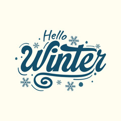 Hello Winter hand drawn typography vector for logos, stickers, invitations, greeting cards, T shirts, prints, banners, and posters. Stylish winter lettering template design.