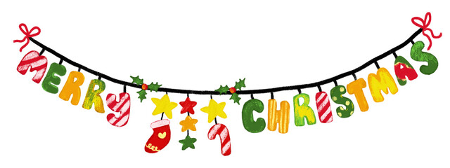 Cute colorful christmas xmas bunting flag garland doodle hand drawn watercolor crayon party celebration greeting card kids illustration clipart png