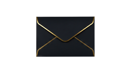 Elegant Black Envelope With Golden Trim Detail And Transparent Background In Studio Lighting