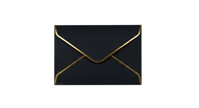 Elegant Black Envelope With Golden Trim Detail And Transparent Background In Studio Lighting