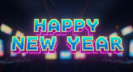 Retro Arcade Neon Happy New Year Celebration