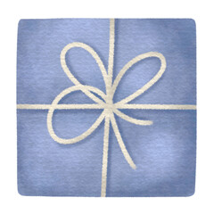 blue gift box with pink ribbon christmas xmas present watercolor clipart png transparent illustration