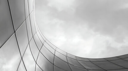 Curved glass facade reflecting cloudy sky modern architecture glass building
