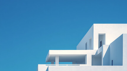 Stark white modernist building against clear blue sky modernist architecture white building
