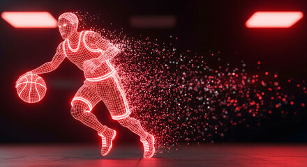 Neon Basketball Player Dribbling Dynamic Digital Art and Sports Concept