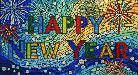 Fototapeta premium Bright and Colorful Happy New Year Celebration with Fireworks