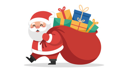 Santa Claus with Gifts: Santa Claus merrily walks with his big red bag filled to the brim with colorful presents, ready to spread joy and cheer. Perfect for holiday themes.