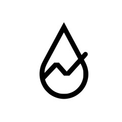 Line graph icon enclosed within a liquid droplet symbol representing data clarity and analytics