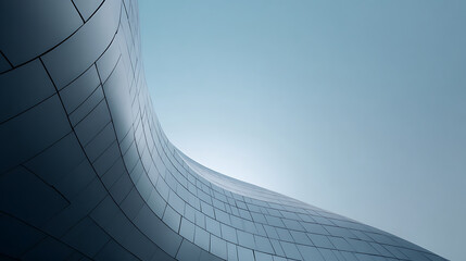 Curved metallic facade against pale sky architecture building