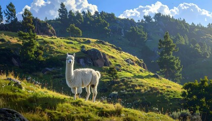Naklejka premium An llama on a hill