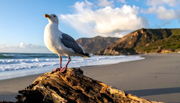 A playful sea gull in a beach