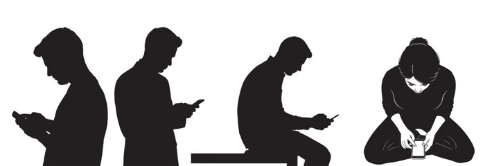 Silhouettes of people using smartphones depict modern communication and technology.