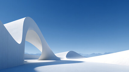 Flowing white architectural forms against clear blue sky architecture curves