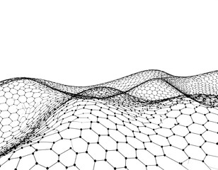Three-dimensional wireframe abstract of interconnected hexagonal cells