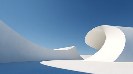 White curves against blue sky abstract architecture