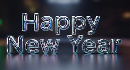 Happy New Year Silver Text Display