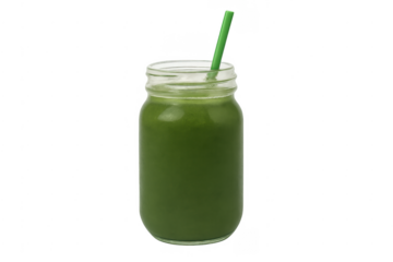 Green smoothie in mason jar with straw offering healthy detox