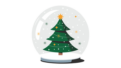 Magical Winter Wonderland: A festive Christmas tree, adorned with shimmering decorations, nestled within a delicate snow globe, creates a scene of holiday cheer and festive anticipation.
