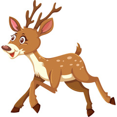 Playful Cartoon Deer Running with Antlers and Spots on a Transparent Background