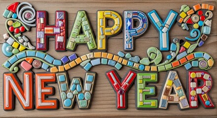 Happy New Year mosaic art decoration