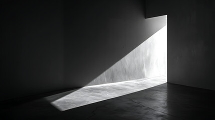 Stark geometric light and shadow play across textured walls and concrete floor abstract interior