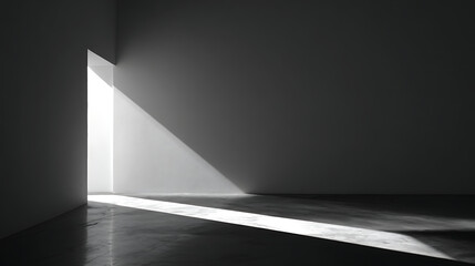 Stark geometric light and shadow play across minimalist interior walls and floor abstract