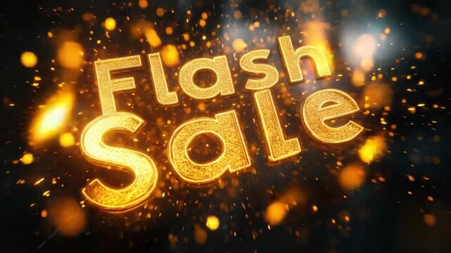 Flash Sale: An eye-catching advertisement showcases the words Flash Sale in gleaming gold, set against a dynamic background of radiant light and sparks.