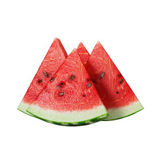 Three Slices of Watermelon with Seeds on a Transparent Background Featuring Vibrant Red Flesh and Green Rind