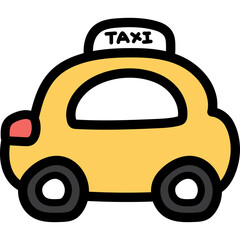 Simple Yellow Cartoon Taxi Cab With Black Outline And Transparent Background Ideal For Childrens Illustrations And Transportation Concepts