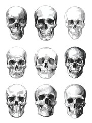 Fototapeta premium Detailed Human Skulls Collection Black and White Vector