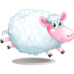 Playful cartoon sheep with white fluffy wool and pink accents running with a happy expression on a transparent background suitable for children's illustrations