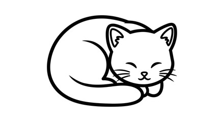 Vector line art of a cute sleeping kitten. Black and white outline illustration of a kawaii cat curled up in a peaceful pose, perfect for a coloring page