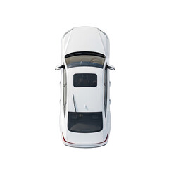 Top view of a pristine white sedan automobile with a black interior and sunroof isolated on a transparent background showcasing its sleek design and modern features for automotive imagery and graphic