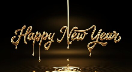 Happy New Year Drip Effect Gold Text