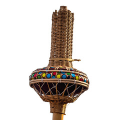 Traditional African Ceremonial Torch With Woven Basketry And Colorful Bead Embellishments Isolated On Black Background