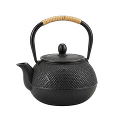 Traditional Cast Iron Teapot With Woven Handle On A Transparent Background Detailed Product Photography With Soft Studio Lighting