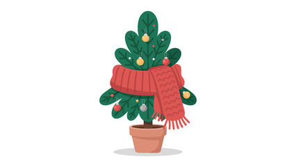 Festive Christmas Tree with Scarf: A charming illustrated Christmas tree stands adorned with ornaments and a cozy scarf, ready to spread holiday cheer and warmth.