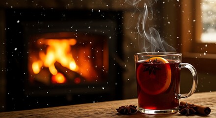 Mulled Wine by Fireplace During Winter