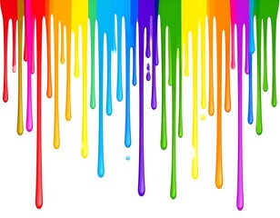 Vertical streams of vibrant paint in a rainbow color spectrum