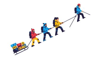 Fototapeta premium Illustrated Team Climbing A Mountain Demonstrating Teamwork And Collaborative Effort