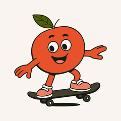 Cartoon apple mascot enjoys skateboarding fun